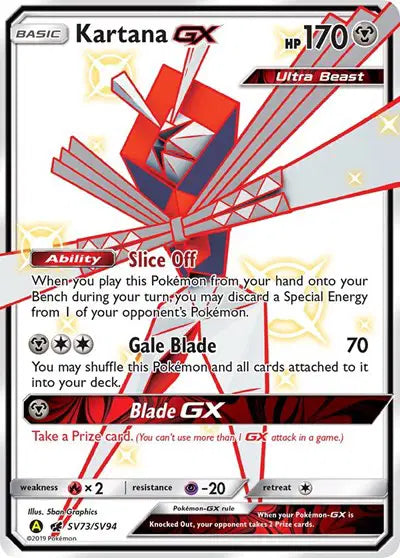 Kartana GX Pokemon Shiny Holo Rare SV73/SV94 Hidden Fates: Shiny Vault