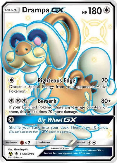 Drampa GX Hidden Fates: Shiny Vault Shiny Holo Rare SV80/SV94