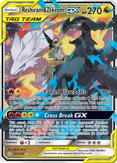 Reshiram & Zekrom GX Pokemon Ultra Rare 157/236 Cosmic Eclipse
