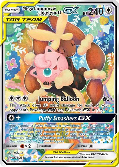 Mega Lopunny & Jigglypuff GX (Alternate Full Art) Cosmic Eclipse Ultra Rare 226/236