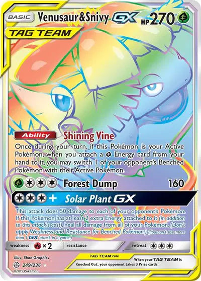 Venusaur & Snivy GX Secret Rare 249/236 Cosmic Eclipse