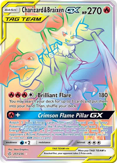 Charizard & Braixen GX (Secret) Cosmic Eclipse Secret Rare 251/236