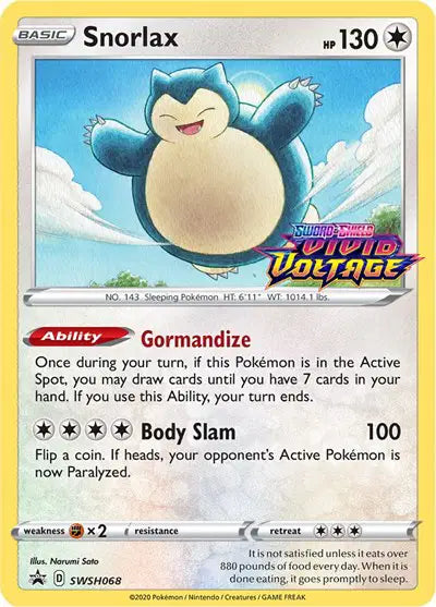 Snorlax (Prerelease) Promo SWSH068 Sword & Shield Promo