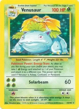 Venusaur Pokemon Holo Rare 15 Base Set (Unlimited)