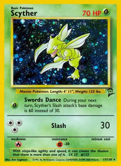 Scyther Pokemon Holo Rare 17 Base Set 2
