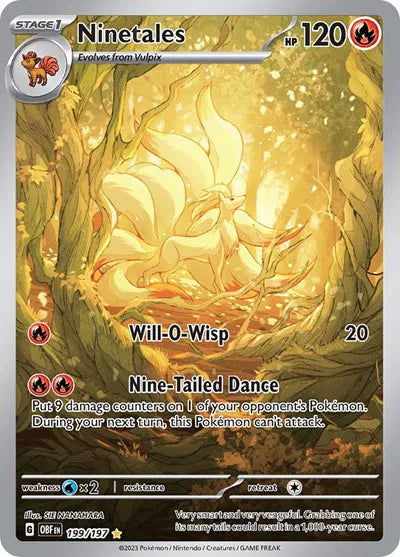 Ninetales Pokemon Illustration Rare 199/197 Obsidian Flames