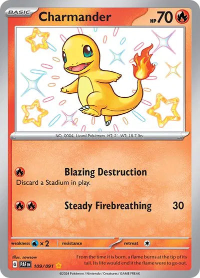 Charmander Pokemon Shiny Rare 109/091 Paldean Fates