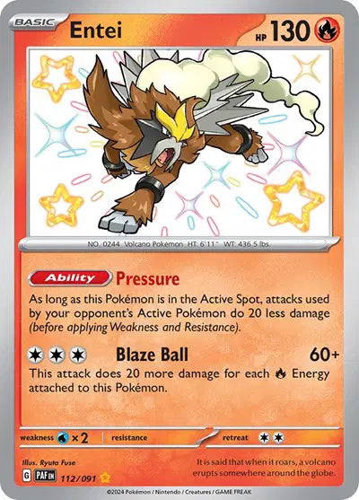 Entei Pokemon Shiny Rare 112/091 Paldean Fates
