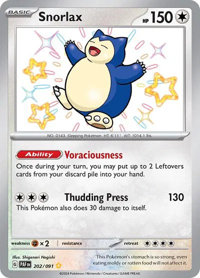 Snorlax Pokemon Shiny Rare 202/091 Paldean Fates