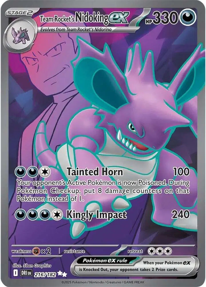 Team Rocket's Nidoking ex Pokemon Ultra Rare 216/182 Destined Rivals