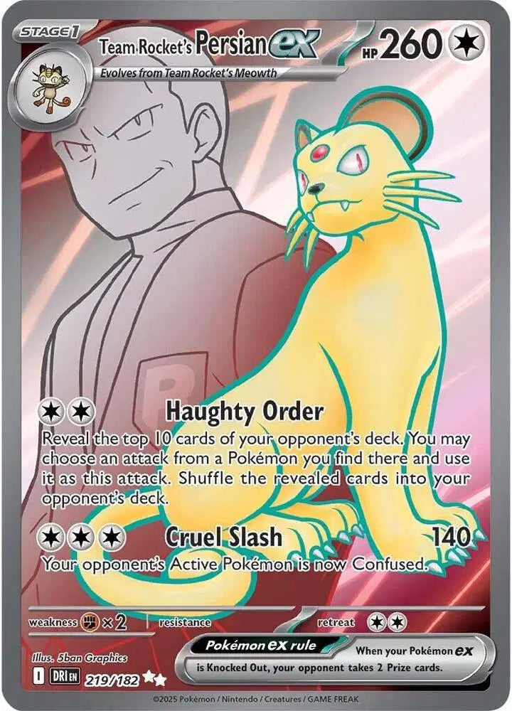 Team Rocket's Persian ex Pokemon Ultra Rare 219/182 Destined Rivals