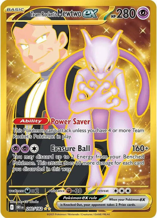 Team Rocket's Mewtwo ex Pokemon Hyper Rare 240/182 Destined Rivals - Near mint (NM)