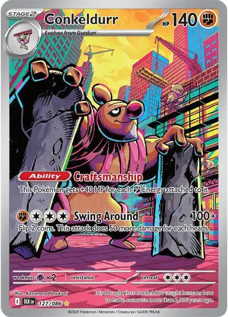 Conkeldurr Pokemon Illustration Rare 127/086 Black Bolt
