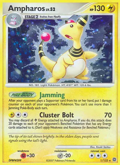 Ampharos Pokemon Holo Rare 1 Secret Wonders