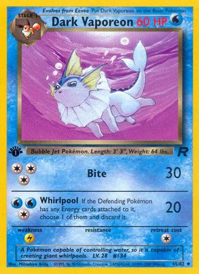 Dark Vaporeon Team Rocket Uncommon 45 1st Edition