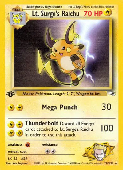 Lt. Surge's Raichu Pokemon Rare 28 Gym Heroes