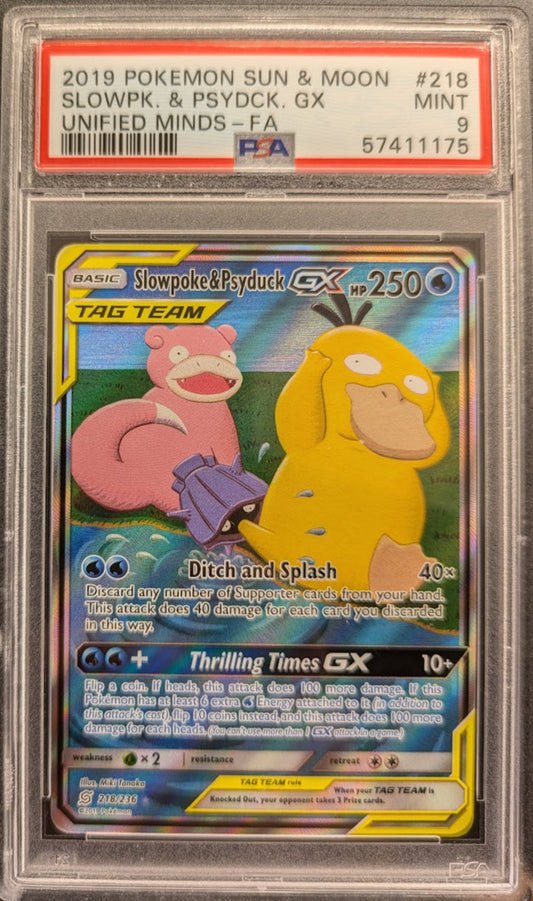 PSA (57411175) 2019 POKEMON SUN & MOON UNIFIED MINDS, SLOWPK. & PSYDCK. GX, Mint 9