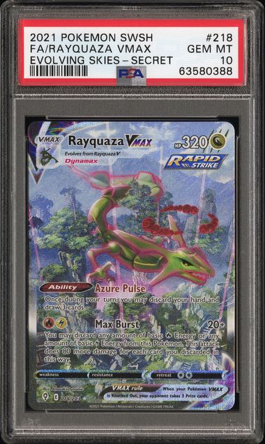 PSA (63580388) POKEMON SWORD & SHIELD EVOLVING SKIES, FA/RAYQUAZA VMAX #218, GEM MT 10