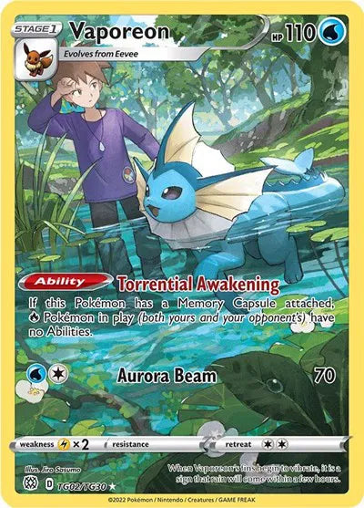 Vaporeon Pokemon Ultra Rare TG02/TG30 Brilliant Stars Trainer Gallery - Near mint-mint (NM-MT)